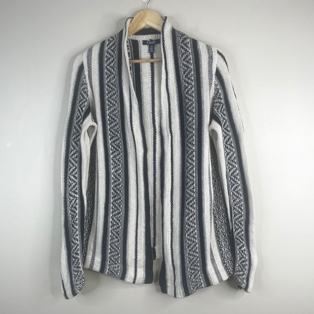 Ralph Lauren Chaps Aztec Western Sweater Women Medium Boho Cowgirl Open Cardigan